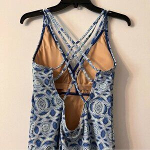 Cabana Life Roadmap Tonal Geometric One-piece Blue Strappy Back Large